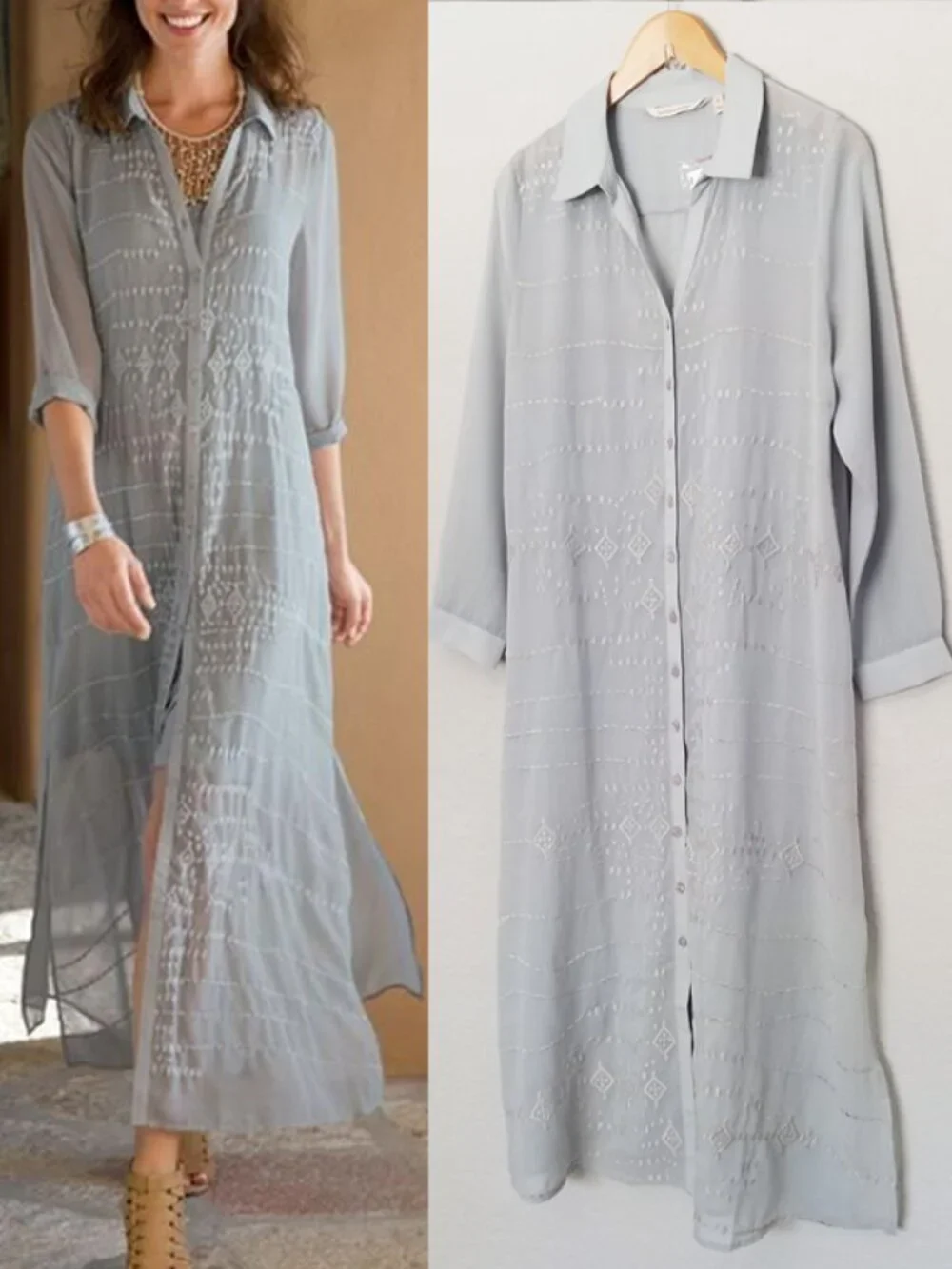 Soft Surroundings Ibiza Maxi Dress L Petite Georgette Sheer Embroidery No Slip